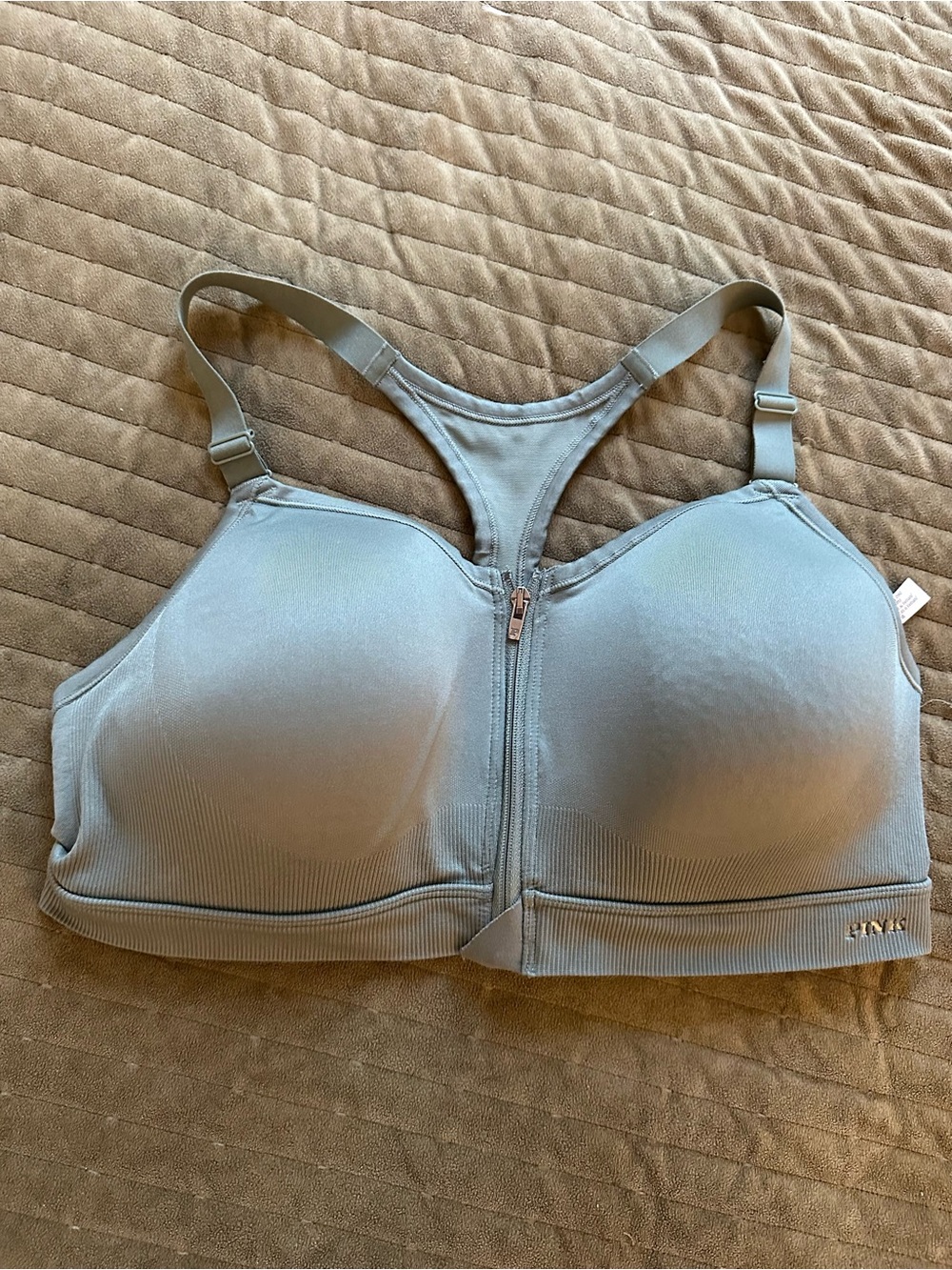 PINK Zip Front-Zip Racerback Sports Bra